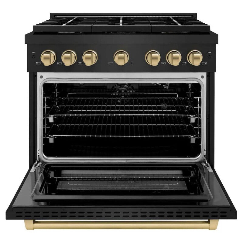 ZLINE  Autograph Edition 36 In. 5.2 Cu. Ft. Paramount Gas Range With 6 Burner Cooktop And Convection Gas Oven In Black Stainless Steel And Champagne Bronze Accents - Black Stainless Steel (SGRBZ36CB)