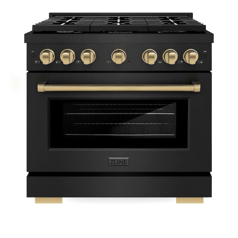 ZLINE  Autograph Edition 36 In. 5.2 Cu. Ft. Paramount Gas Range With 6 Burner Cooktop And Convection Gas Oven In Black Stainless Steel And Champagne Bronze Accents - Black Stainless Steel (SGRBZ36CB)