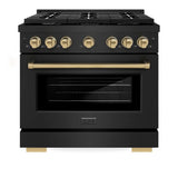 ZLINE  Autograph Edition 36 In. 5.2 Cu. Ft. Paramount Gas Range With 6 Burner Cooktop And Convection Gas Oven In Black Stainless Steel And Champagne Bronze Accents - Black Stainless Steel (SGRBZ36CB)
