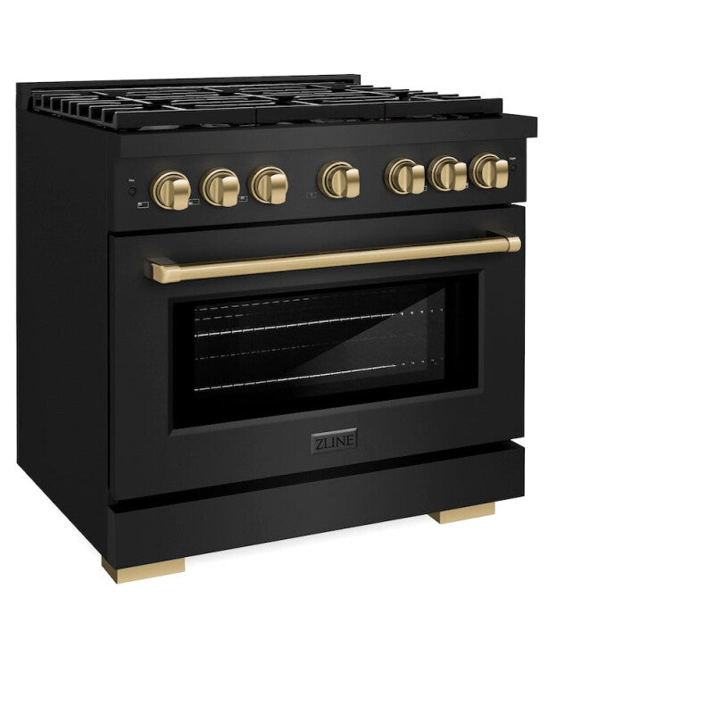 ZLINE  Autograph Edition 36 In. 5.2 Cu. Ft. Paramount Gas Range With 6 Burner Cooktop And Convection Gas Oven In Black Stainless Steel And Champagne Bronze Accents - Black Stainless Steel (SGRBZ36CB)