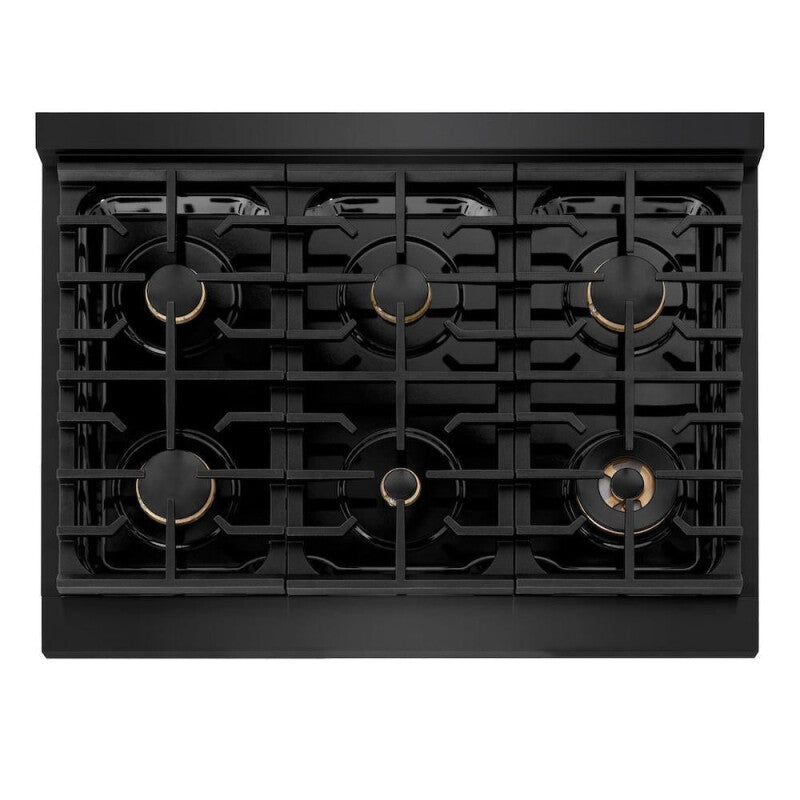 ZLINE  Autograph Edition 36 In. 5.2 Cu. Ft. Paramount Gas Range With 6 Burner Cooktop And Convection Gas Oven In Black Stainless Steel And Champagne Bronze Accents - Black Stainless Steel (SGRBZ36CB)
