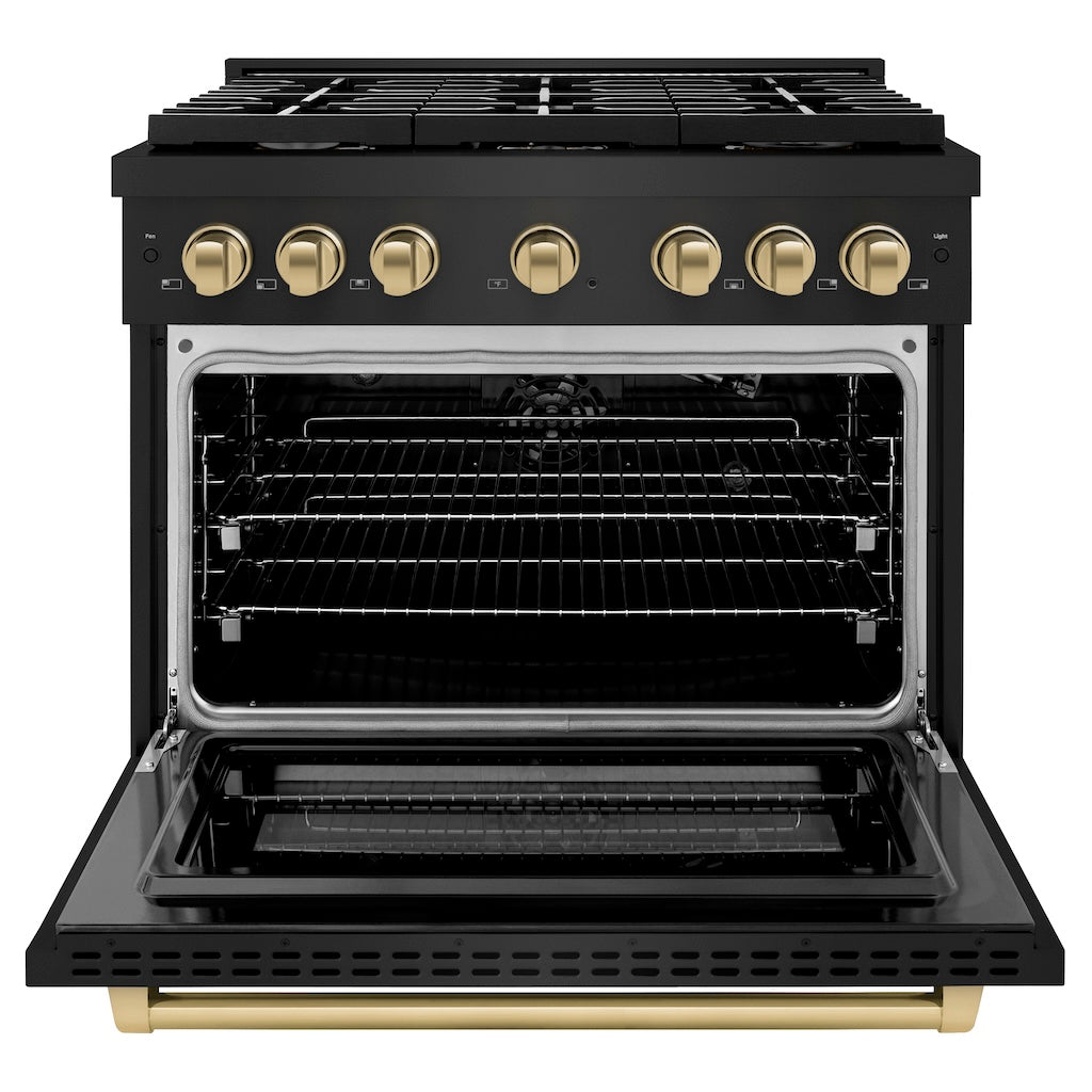 ZLINE AutographEdition 36 in. 5.2 cu. ft. 6 Burner Gas Range with Convection Gas Oven in Black Stainless Steel and Champagne Bronze Accents - Black Stainless Steel (SGRBZ36CB)