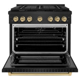 ZLINE AutographEdition 36 in. 5.2 cu. ft. 6 Burner Gas Range with Convection Gas Oven in Black Stainless Steel and Champagne Bronze Accents - Black Stainless Steel (SGRBZ36CB)