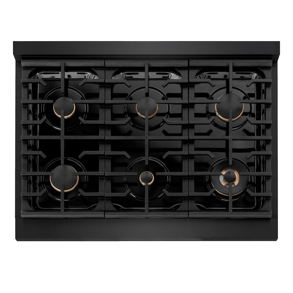 ZLINE AutographEdition 36 in. 5.2 cu. ft. 6 Burner Gas Range with Convection Gas Oven in Black Stainless Steel and Champagne Bronze Accents - Black Stainless Steel (SGRBZ36CB)