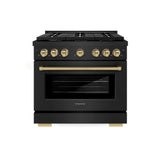 ZLINE  AutographEdition 36 in. 5.2 cu. ft. 6 Burner Gas Range with Convection Gas Oven in Black Stainless Steel and Champagne Bronze Accents - Black Stainless Steel (SGRBZ36CB)