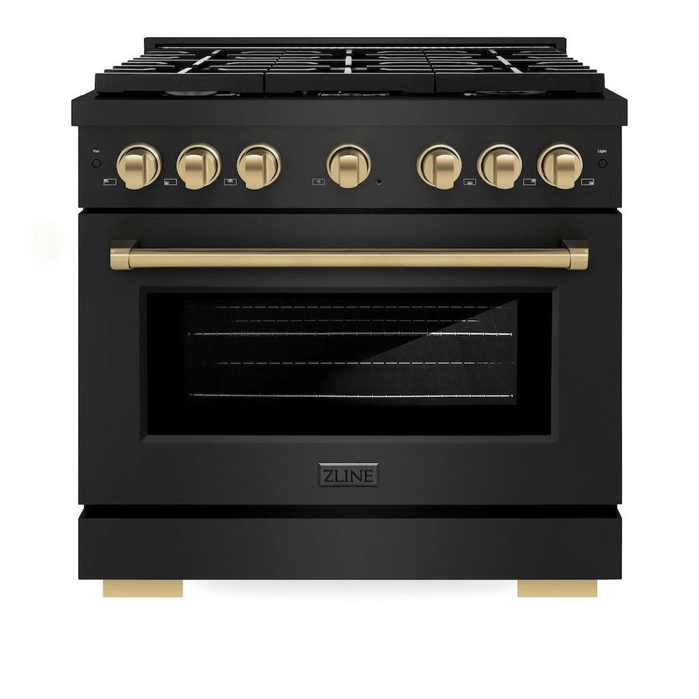ZLINE  AutographEdition 36 in. 5.2 cu. ft. 6 Burner Gas Range with Convection Gas Oven in Black Stainless Steel and Champagne Bronze Accents - Black Stainless Steel (SGRBZ36CB)