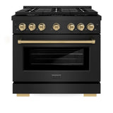 ZLINE  AutographEdition 36 in. 5.2 cu. ft. 6 Burner Gas Range with Convection Gas Oven in Black Stainless Steel and Champagne Bronze Accents - Black Stainless Steel (SGRBZ36CB)