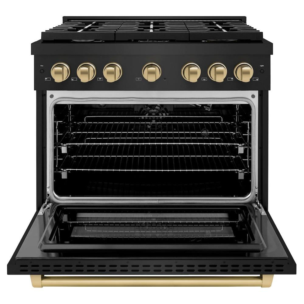 ZLINE  AutographEdition 36 in. 5.2 cu. ft. 6 Burner Gas Range with Convection Gas Oven in Black Stainless Steel and Champagne Bronze Accents - Black Stainless Steel (SGRBZ36CB)