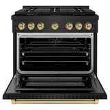 ZLINE  AutographEdition 36 in. 5.2 cu. ft. 6 Burner Gas Range with Convection Gas Oven in Black Stainless Steel and Champagne Bronze Accents - Black Stainless Steel (SGRBZ36CB)