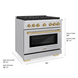 ZLINE  Autograph Edition 36 In. 5.2 Cu. Ft. Paramount Gas Range With 6 Burner Cooktop And Convection Gas Oven In Stainless Steel And Champagne Bronze Accents - Stainless Steel (SGRZ36CB)