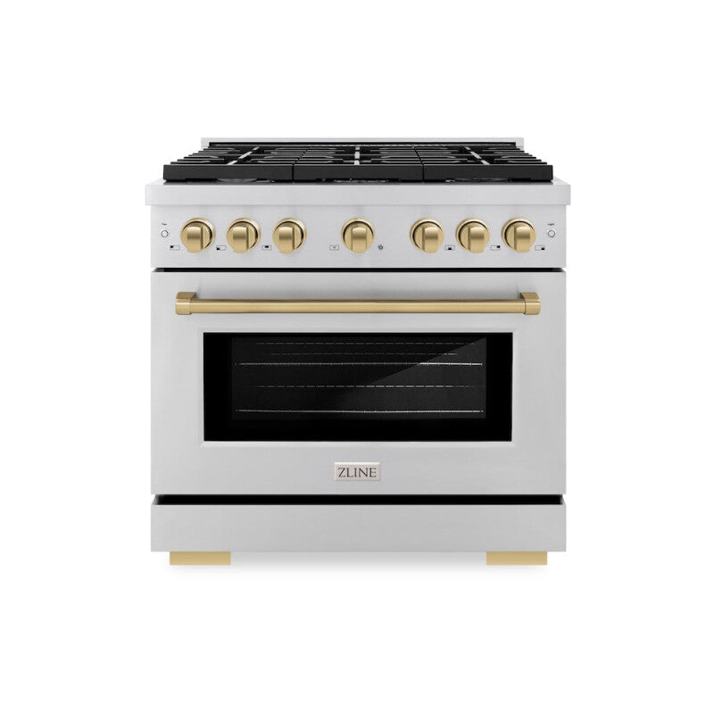 ZLINE  Autograph Edition 36 In. 5.2 Cu. Ft. Paramount Gas Range With 6 Burner Cooktop And Convection Gas Oven In Stainless Steel And Champagne Bronze Accents - Stainless Steel (SGRZ36CB)