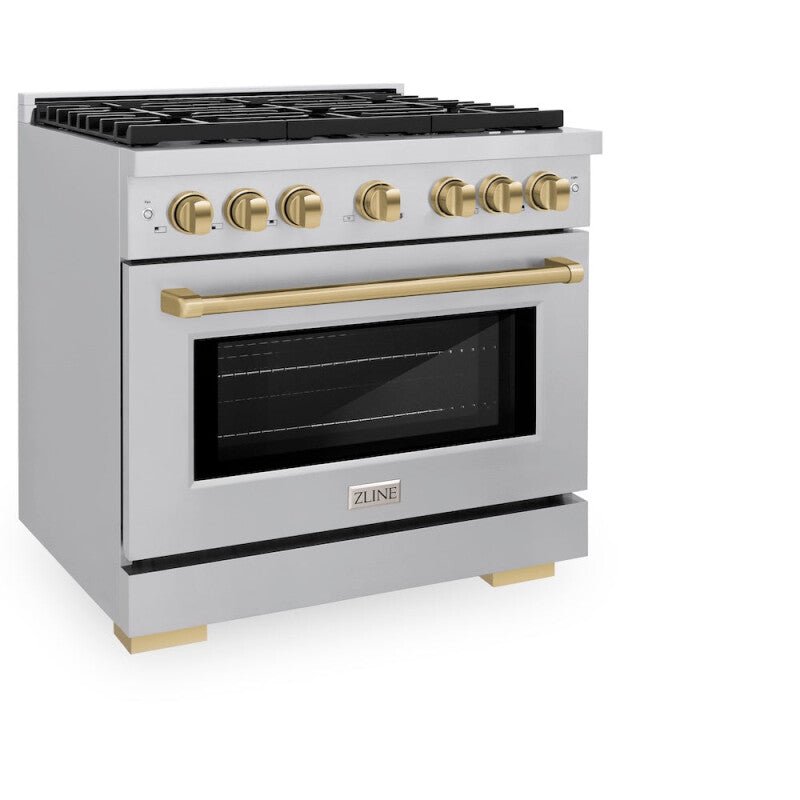 ZLINE  Autograph Edition 36 In. 5.2 Cu. Ft. Paramount Gas Range With 6 Burner Cooktop And Convection Gas Oven In Stainless Steel And Champagne Bronze Accents - Stainless Steel (SGRZ36CB)