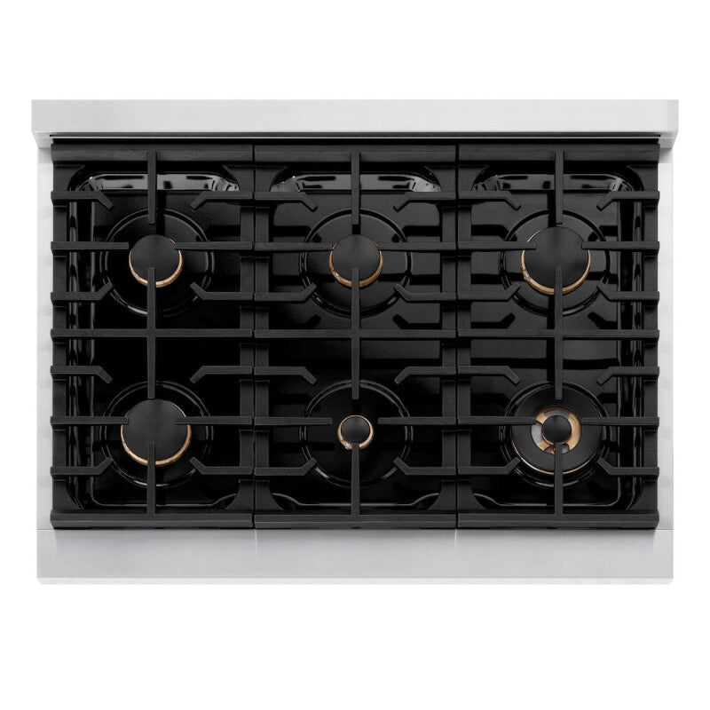 ZLINE  Autograph Edition 36 In. 5.2 Cu. Ft. Paramount Gas Range With 6 Burner Cooktop And Convection Gas Oven In Stainless Steel And Champagne Bronze Accents - Stainless Steel (SGRZ36CB)