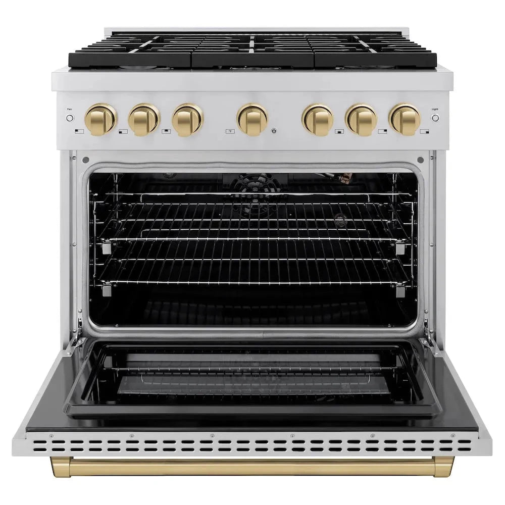 ZLINE  Autograph Edition 36 In. 5.2 Cu. Ft. Paramount Gas Range With 6 Burner Cooktop And Convection Gas Oven In Stainless Steel And Champagne Bronze Accents - Stainless Steel (SGRZ36CB)