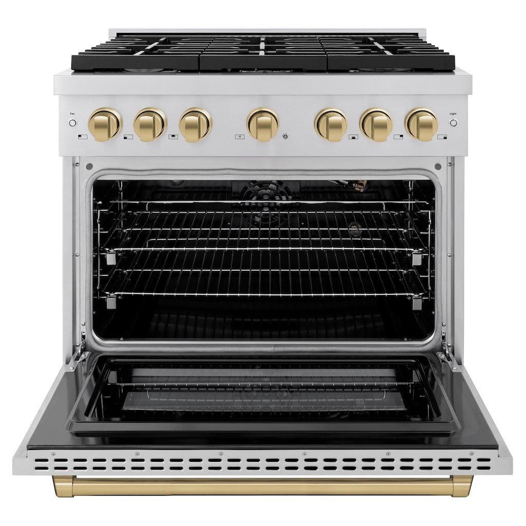 ZLINE AutographEdition 36 in. 5.2 cu. ft. 6 Burner Gas Range with Convection Gas Oven in Stainless Steel and Champagne Bronze Accents - Stainless Steel (SGRZ36CB)