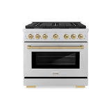 ZLINE AutographEdition 36 in. 5.2 cu. ft. 6 Burner Gas Range with Convection Gas Oven in Stainless Steel and Champagne Bronze Accents - Stainless Steel (SGRZ36CB)