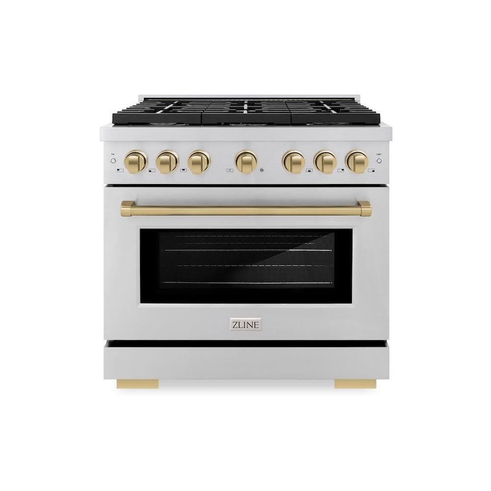 ZLINE  AutographEdition 36 in. 5.2 cu. ft. 6 Burner Gas Range with Convection Gas Oven in Stainless Steel and Champagne Bronze Accents - Stainless Steel (SGRZ36CB)