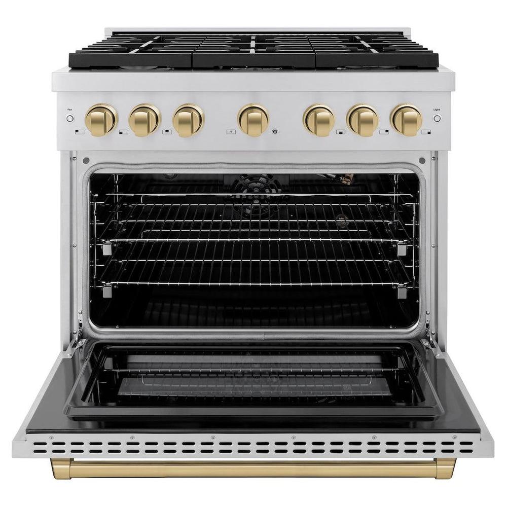 ZLINE  AutographEdition 36 in. 5.2 cu. ft. 6 Burner Gas Range with Convection Gas Oven in Stainless Steel and Champagne Bronze Accents - Stainless Steel (SGRZ36CB)