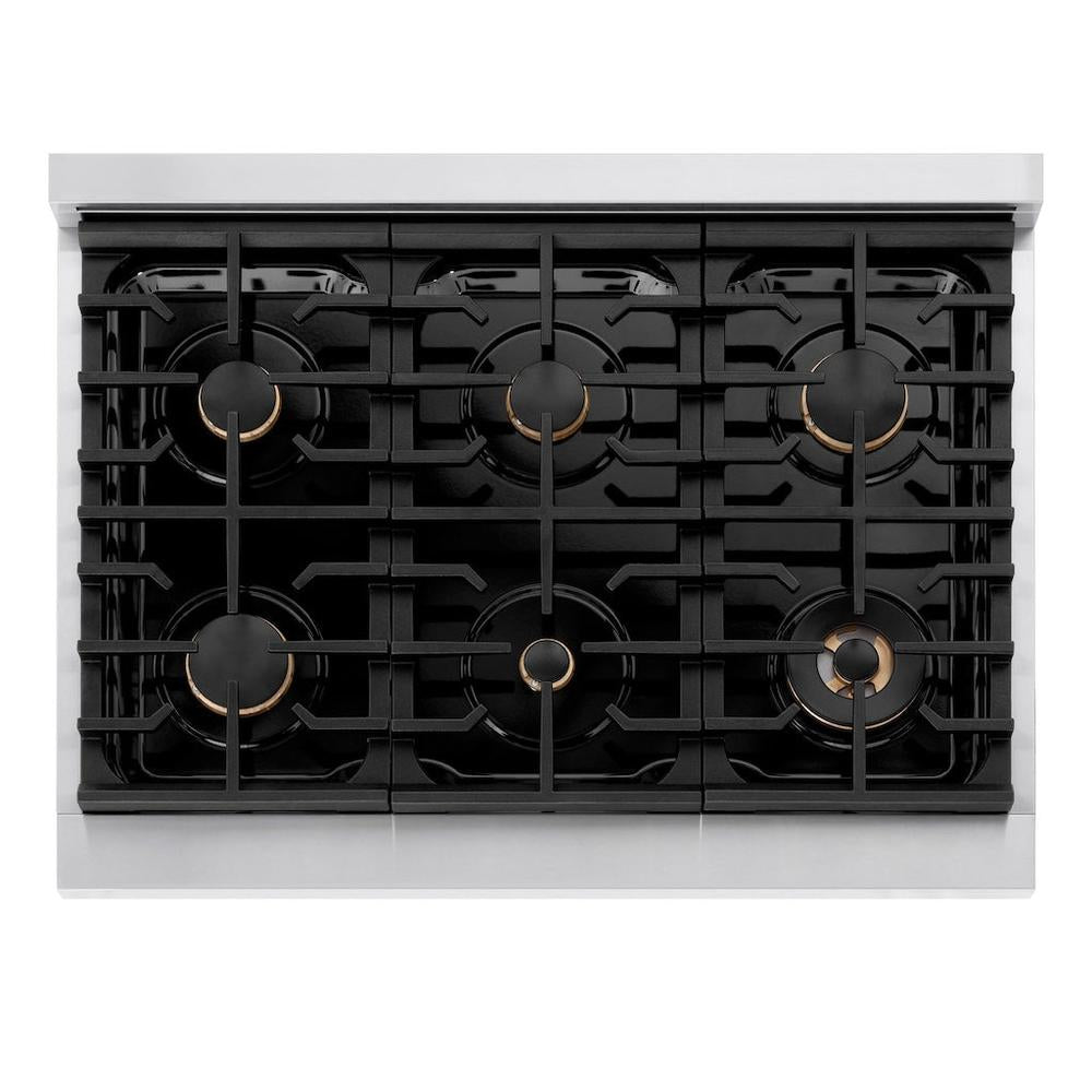 ZLINE  AutographEdition 36 in. 5.2 cu. ft. 6 Burner Gas Range with Convection Gas Oven in Stainless Steel and Champagne Bronze Accents - Stainless Steel (SGRZ36CB)