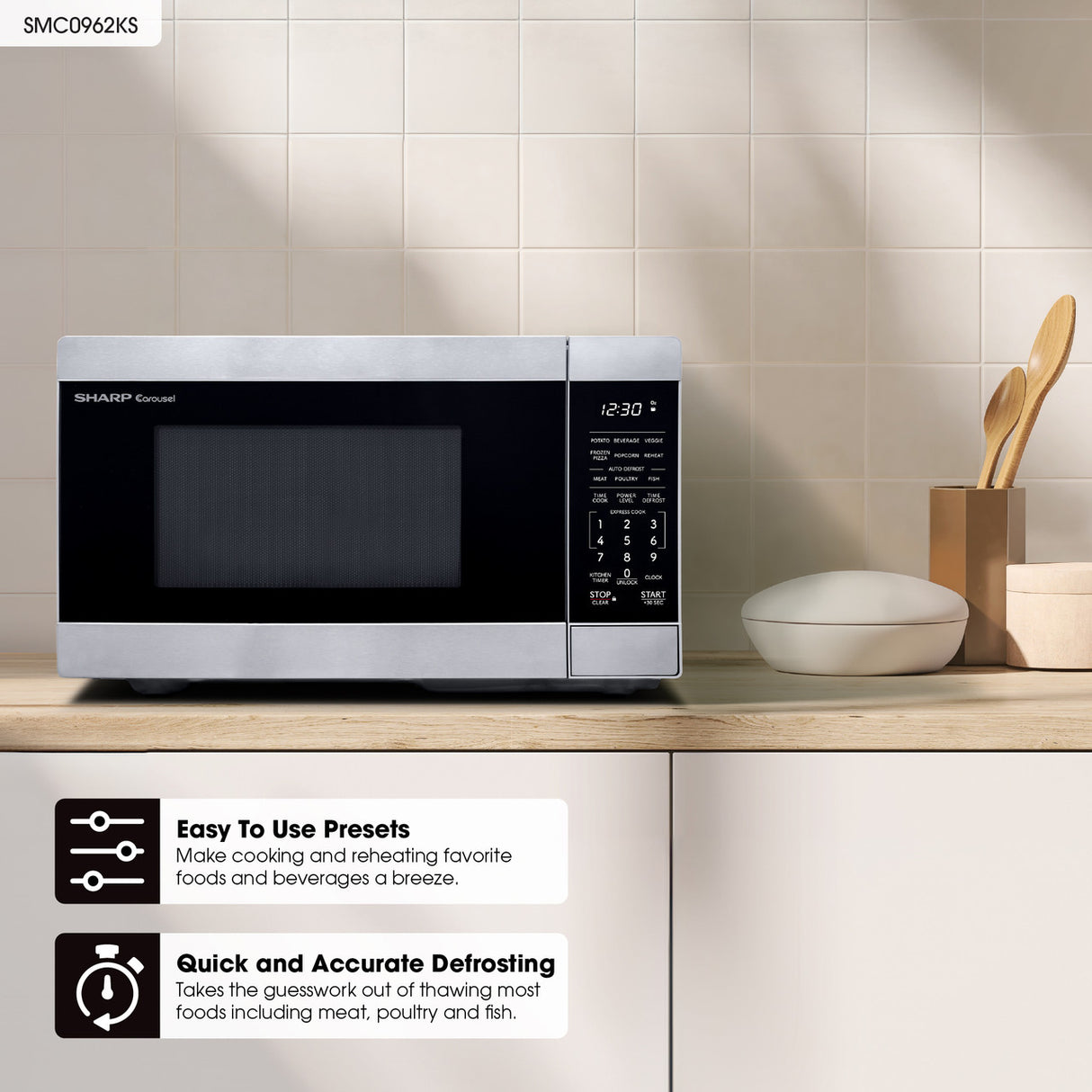 Sharp  0.9 Cu. Ft. 900w Stainless Steel Countertop Microwave Oven - Stainless Steel (SMC0962KS)