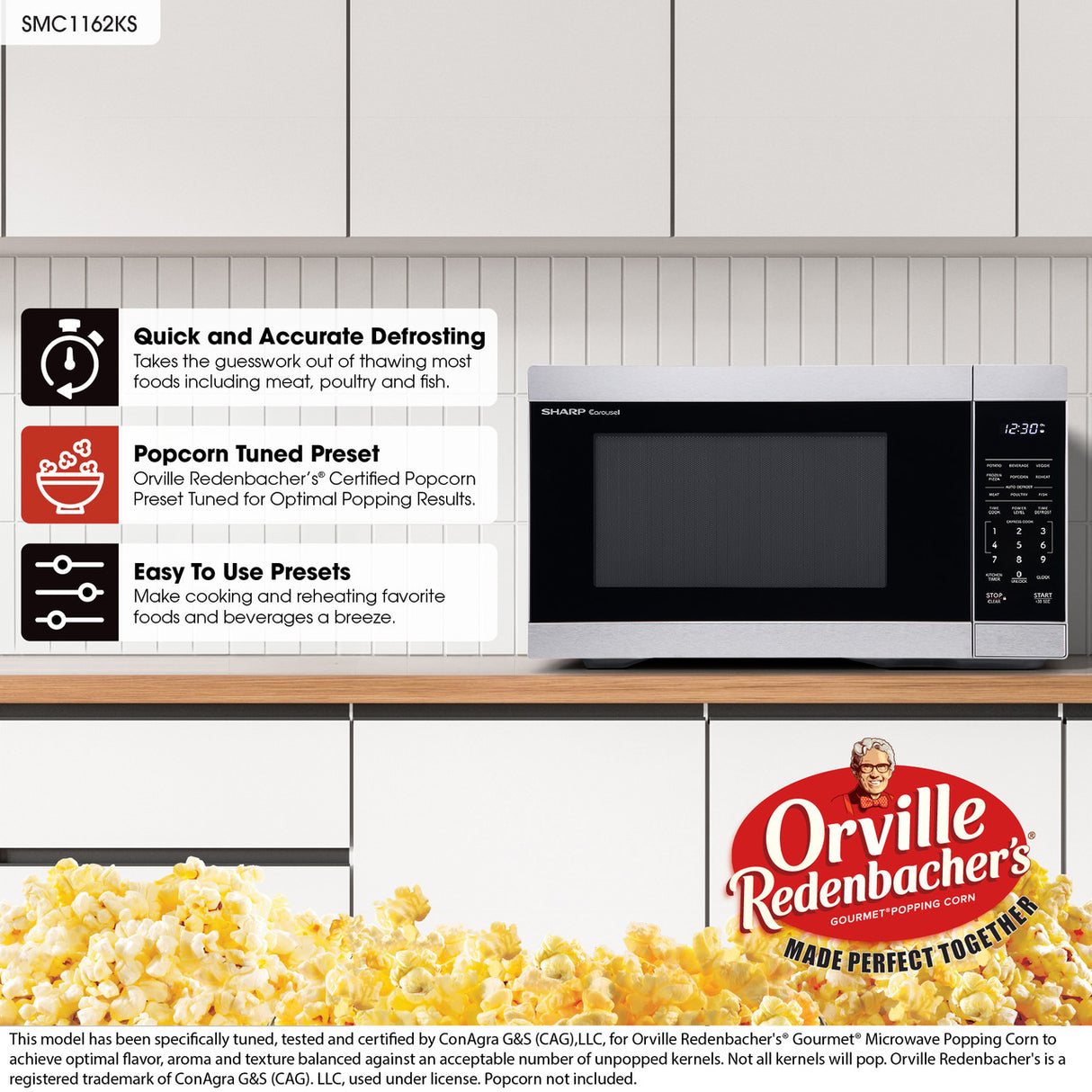 Sharp  1.1 Cu. Ft. 1000w Stainless Steel Countertop Microwave Oven - Stainless Steel (SMC1162KS)
