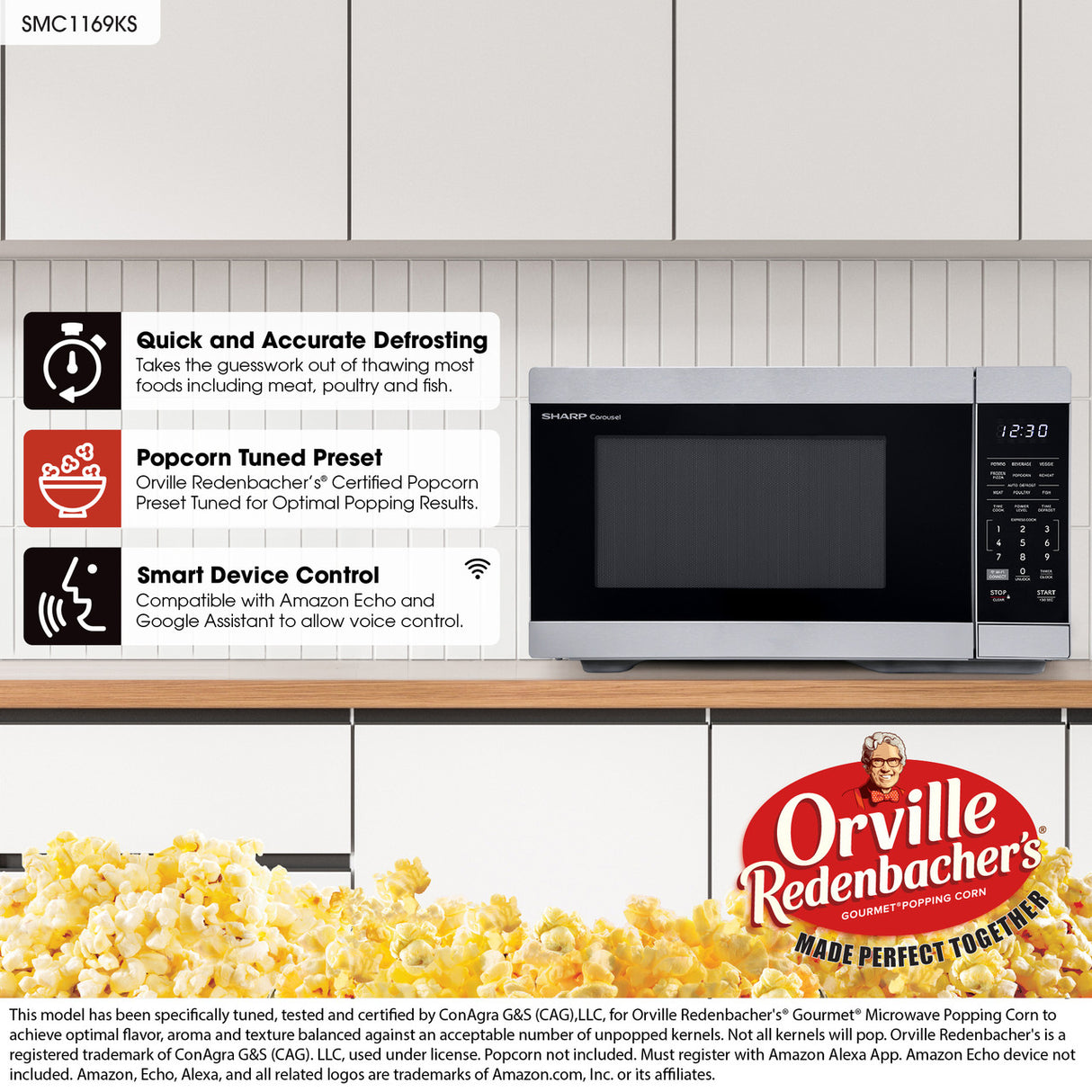 Sharp  1.1 Cu. Ft. 1000w Smart Stainless Steel Countertop Microwave Oven - Stainless Steel (SMC1169KS)