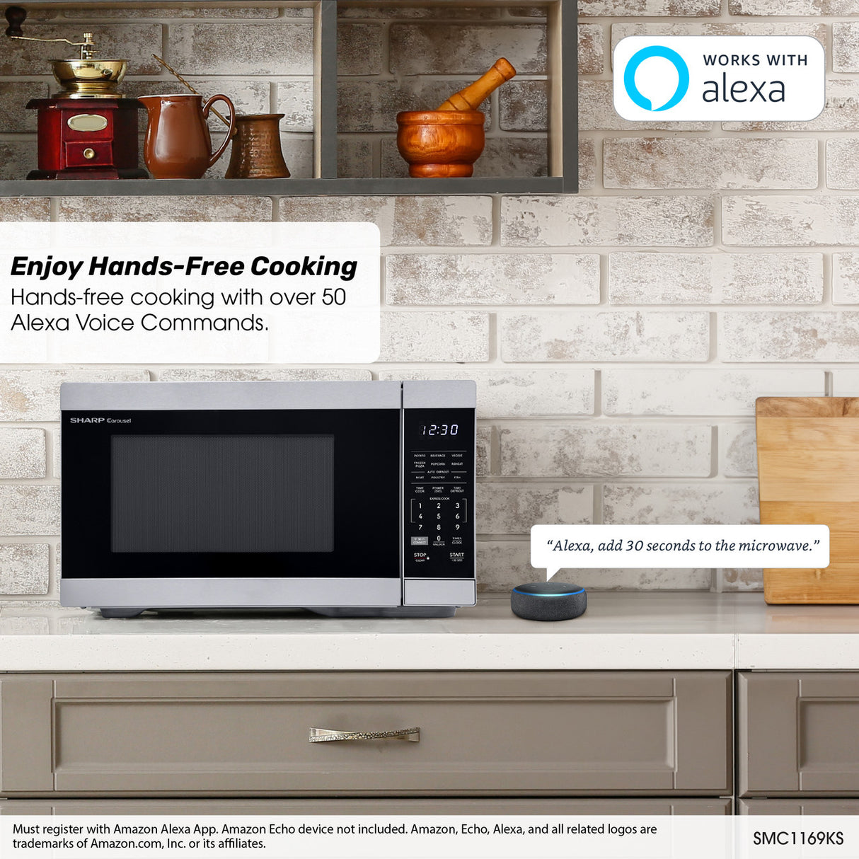 Sharp  1.1 Cu. Ft. 1000w Smart Stainless Steel Countertop Microwave Oven - Stainless Steel (SMC1169KS)
