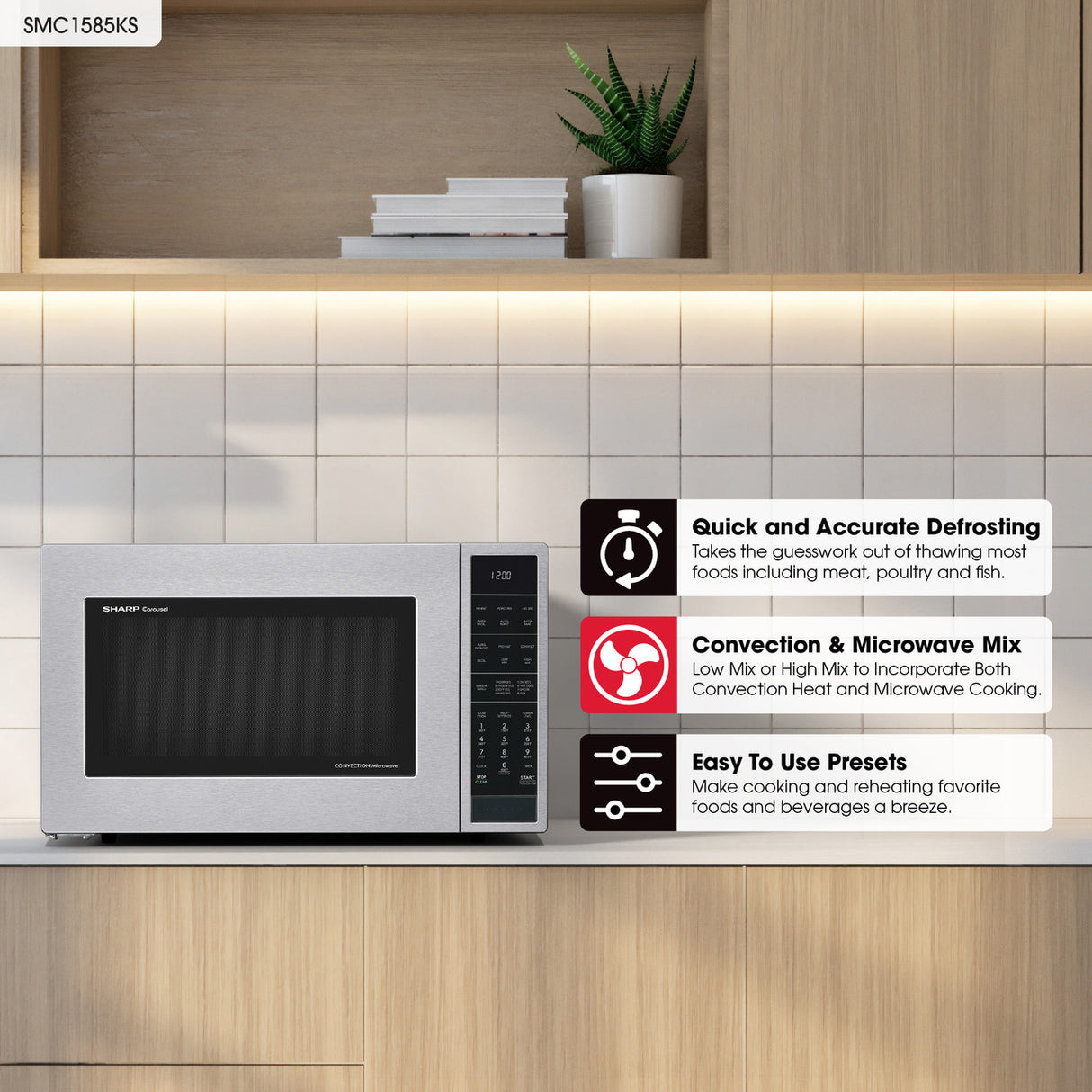 Sharp  1.5 Cu. Ft. 900w Stainless Steel Convection Countertop Microwave Oven - Stainless Steel (SMC1585KS)