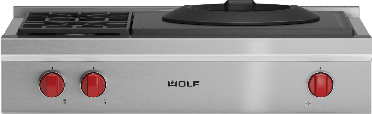 Wolf 36" Sealed Burner Rangetop - 2 Burners and Wok Burner - Stainless Steel (SRT362W)