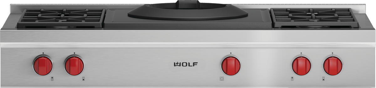 Wolf 48" Sealed Burner Rangetop - 4 Burners and Wok Burner - Stainless Steel (SRT484W)
