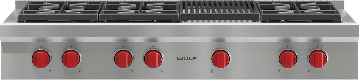 Wolf 48" Sealed Burner Rangetop - 6 Burners and Infrared Charbroiler - Stainless Steel (SRT486C)