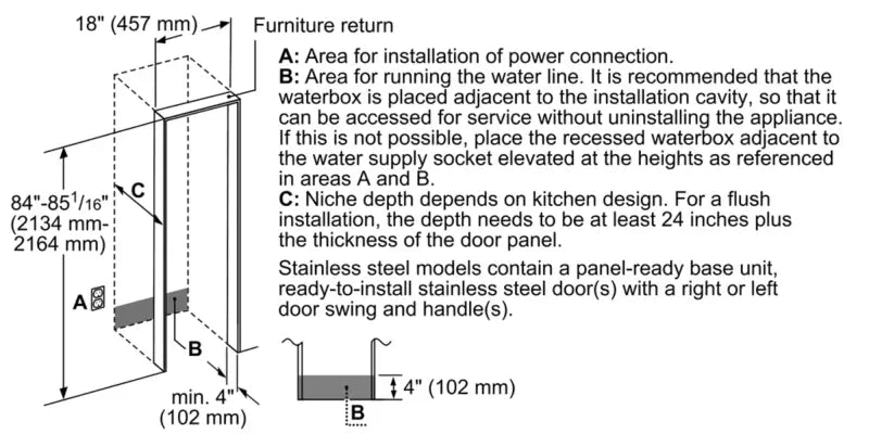 Thermador Built-in Freezer Column 18"  External Ice & Water Dispenser  Left Hinge - Panel Ready (T18ID905LP)