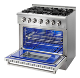 THOR KITCHEN  36-inch Professional Dual Fuel Liquid Propane Range - Stainless Steel (HRD3606ULP)