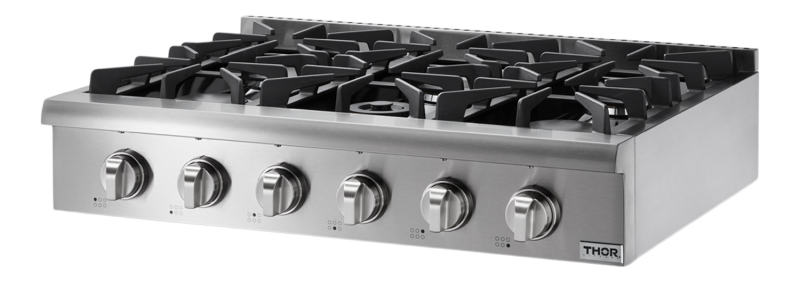 Thor Kitchen  36 Inch Professional Gas Rangetop With 6 Burners, Lp Convertible Thor Kitchen - Stainless Steel (HRT3618U)