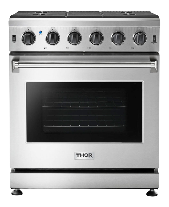 Thor Kitchen  30 Inch Gas Range, 5 Burner Convection Oven Thor Kitchen - Stainless Steel (LRG3001U)