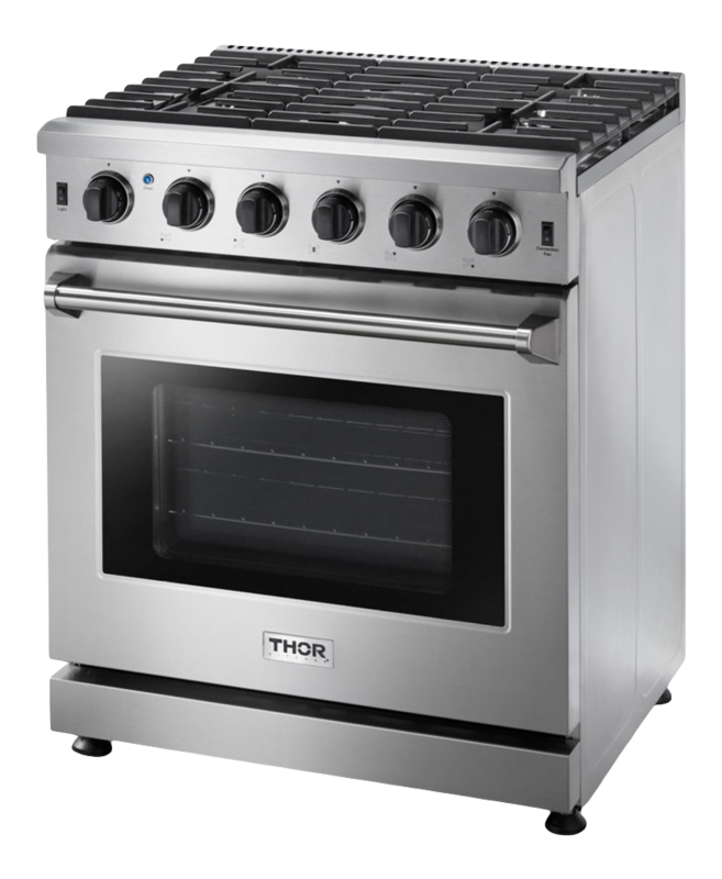 Thor Kitchen  30 Inch Gas Range, 5 Burner Convection Oven Thor Kitchen - Stainless Steel (LRG3001U)