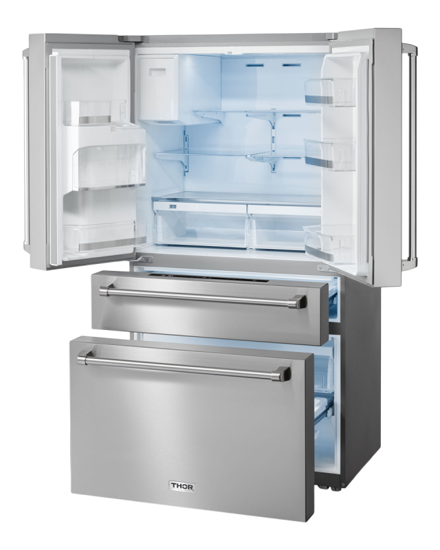 Thor Kitchen  36 Inch Professional French Door Refrigerator With Ice And Water Dispenser Thor Kitchen - Stainless Steel (TRF3601FD)