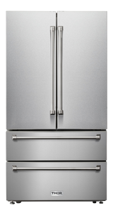 THOR KITCHEN  36 Inch Professional French Door Refrigerator With Freezer Drawers - Stainless Steel (TRF3602)