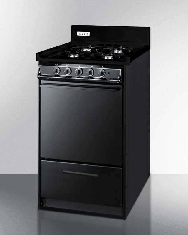 Summit 20" Wide Gas Range, Open Burners - Black (TNM1107C)