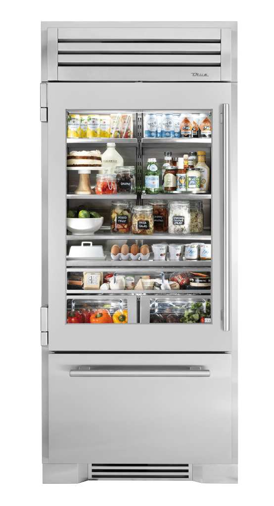 True Residential  36″ Glass Door Refrigerator with Bottom Freezer - Stainless Steel (TR36RBFLSGA)