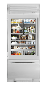 True Residential  36″ Glass Door Refrigerator with Bottom Freezer - Stainless Steel (TR36RBFLSGA)