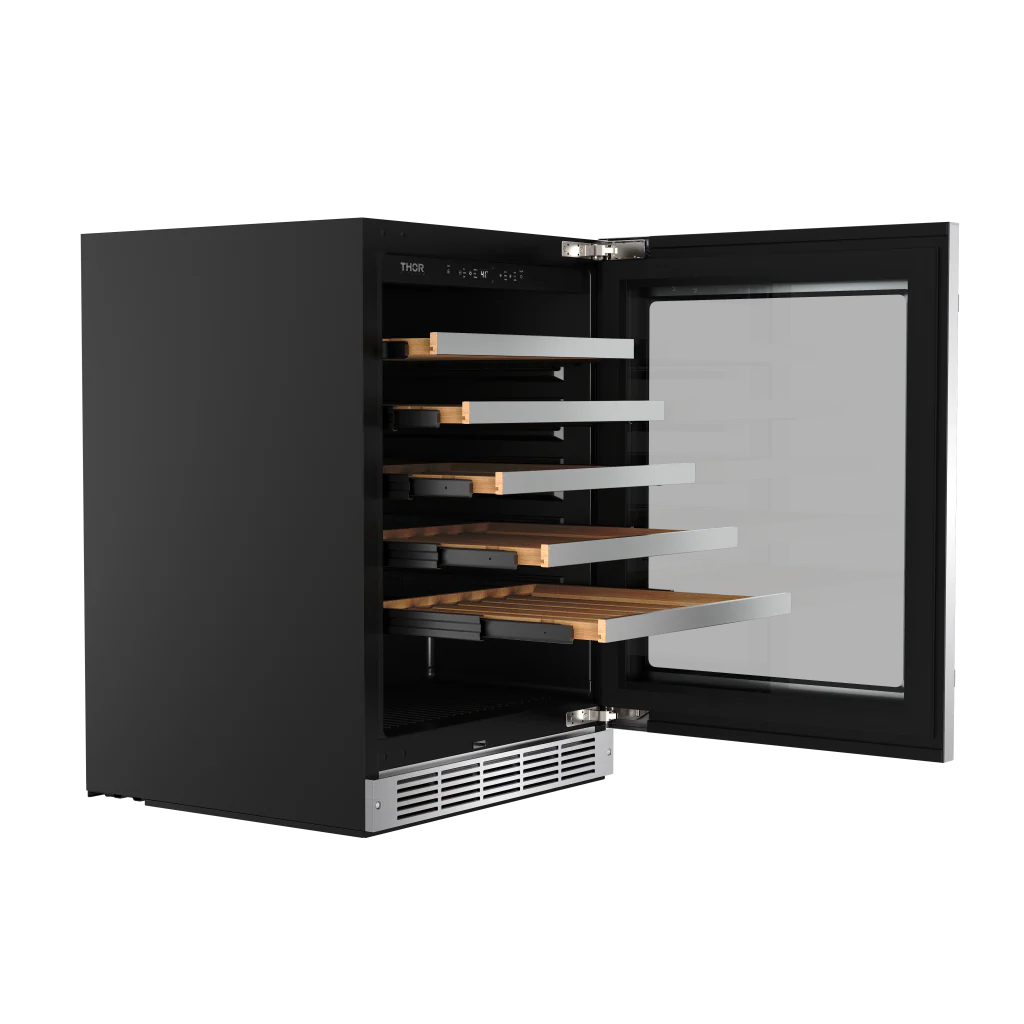 THOR KITCHEN  24-inch Single Zone Wine Cooler, 46 Wine Bottle Capacity - Stainless Steel (TWC24US)