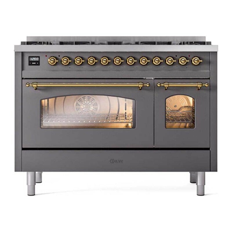 ILVE  Nostalgie II 48 inch Dual Fuel Range with 8 Black Sealed Burners, Trim - Graphite Matte (UP488NMPMGG)