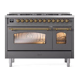 ILVE  Nostalgie II 48 inch Dual Fuel Range with 8 Black Sealed Burners, Trim - Graphite Matte (UP488NMPMGG)