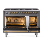 ILVE  Nostalgie II 48 inch Dual Fuel Range with 8 Black Sealed Burners, Trim - Graphite Matte (UP488NMPMGG)