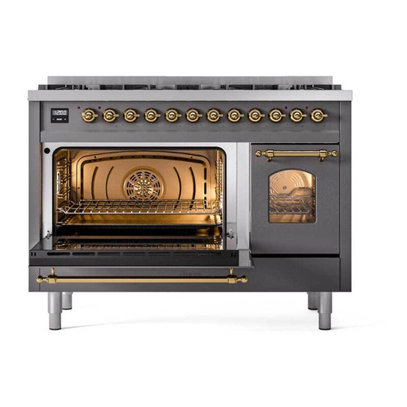 ILVE  Nostalgie II 48 inch Dual Fuel Range with 8 Black Sealed Burners, Trim - Graphite Matte (UP488NMPMGG)