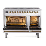ILVE  Nostalgie II 48 inch Dual Fuel Range with 8 Black Sealed Burners, Trim - Stainless Steel (UP488NMPSSG)