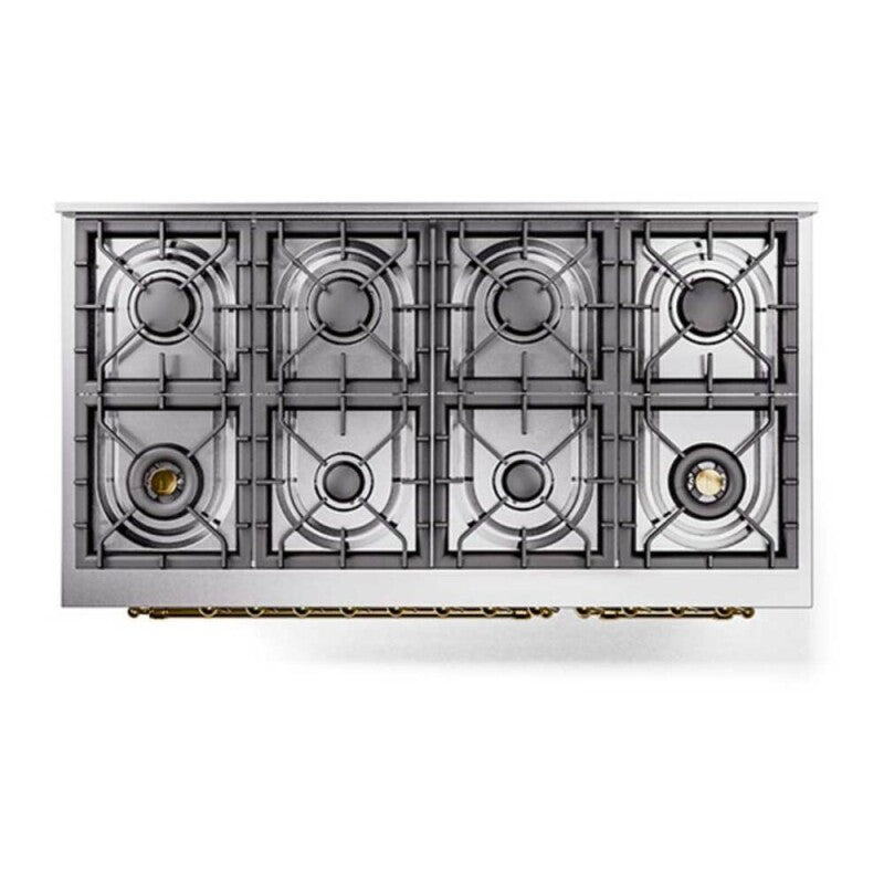 ILVE  Nostalgie II 48 inch Dual Fuel Range with 8 Black Sealed Burners, Trim - Stainless Steel (UP488NMPSSG)
