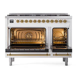 ILVE  Nostalgie II 48 inch Dual Fuel Range with 8 Black Sealed Burners, Trim - White (UP488NMPWHG)