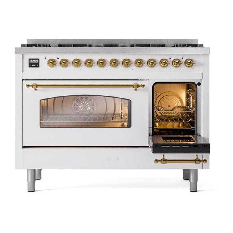 ILVE  Nostalgie II 48 inch Dual Fuel Range with 8 Black Sealed Burners, Trim - White (UP488NMPWHG)